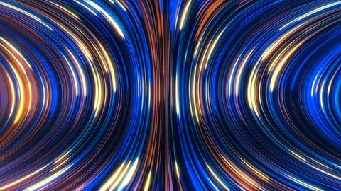 3D rendering of an abstract panoramic neon background with glowing rays Stock Illustration