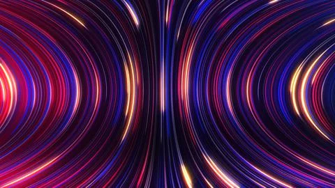 3D rendering of an abstract panoramic neon background with glowing rays Stock Illustration
