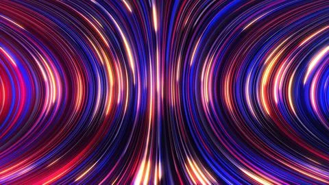 3D rendering of an abstract panoramic neon background with glowing rays Stock Illustration