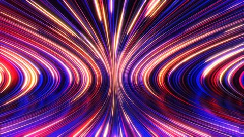 3D rendering of an abstract panoramic neon background with glowing rays Stock Illustration