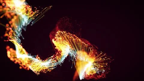 3D rendering of a abstract particle and plexus system on a dark background Stock Photos