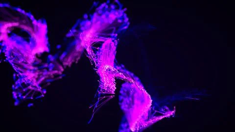 3D rendering of a abstract particle and plexus system on a dark background Stock Photos