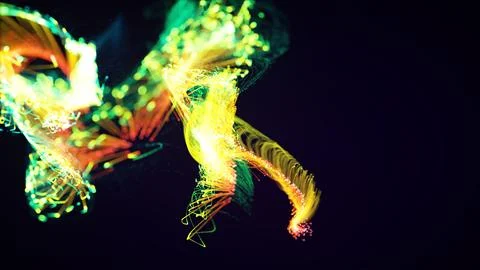 3D rendering of a abstract particle and plexus system on a dark background Stock Photos