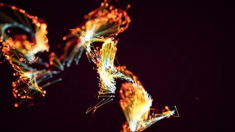3D rendering of a abstract particle and plexus system on a dark background Stock Photos