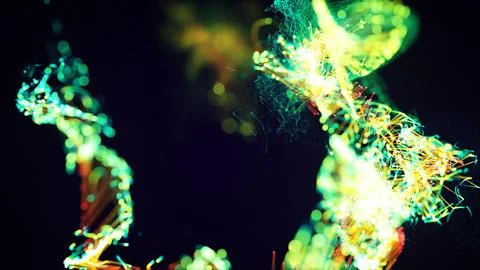 3D rendering of a abstract particle and plexus system on a dark background Stock Photos