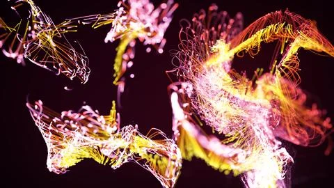 3D rendering of a abstract particle and plexus system on a dark background Stock Photos