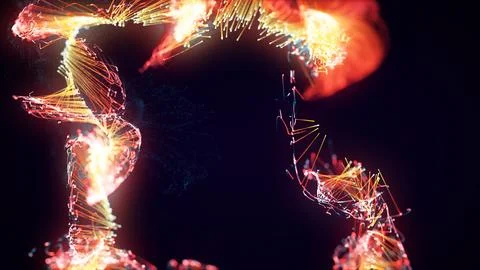 3D rendering of a abstract particle and plexus system on a dark background Stock Photos