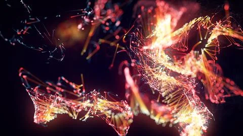 3D rendering of a abstract particle and plexus system on a dark background Stock Photos