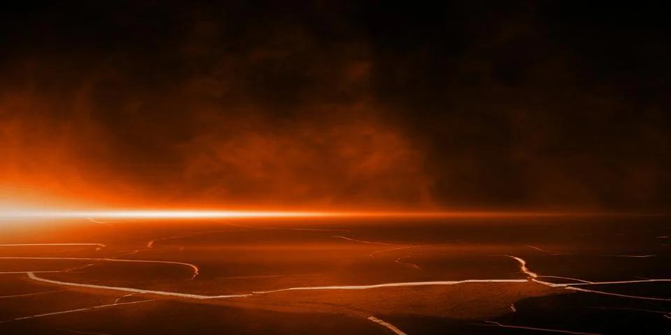 3D Rendering Abstract perspective heat red cracked ground texture 스톡 일러스트