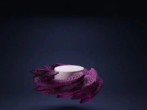 3D rendering of abstract pink figure; design template pedestal for the produc Stock Illustration