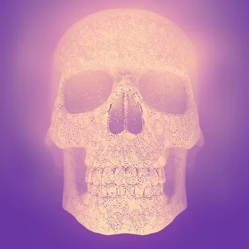 3d rendering abstract plastic wire skull surrounded by pink mist 스톡 일러스트