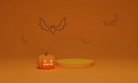 3D rendering. Abstract podium minimal scene for Halloween background. Pumpkin Stock Illustration