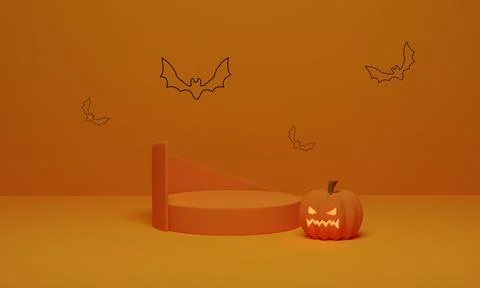 3D rendering. Abstract podium minimal scene for Halloween background. Pumpkin Stock Illustration