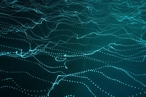 3d rendering abstract polygonal wave background with connecting dots and lines Stock Illustration