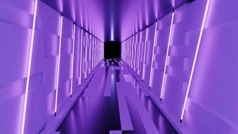 3d rendering abstract purple neon hallway corridor Stock Illustration