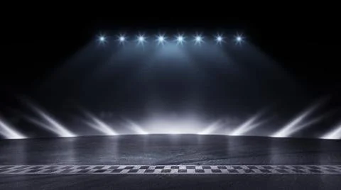 3D Rendering abstract race track finish line racing on night Stock Illustration