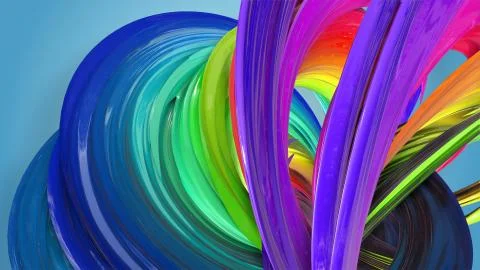 3d rendering of abstract rainbow color ribbon twisted into a circular structure Ilustración de archivo