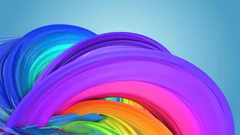 3d rendering of abstract rainbow color ribbon twisted into a circular structure Ilustración de archivo