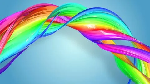 3d rendering of abstract rainbow color ribbon twisted into a circular structure Ilustración de archivo