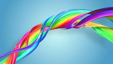 3d rendering of abstract rainbow color ribbon twisted into a circular structure Ilustración de archivo