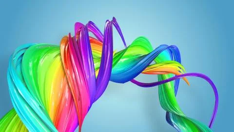 3d rendering of abstract rainbow color ribbon twisted into a circular structure Ilustración de archivo