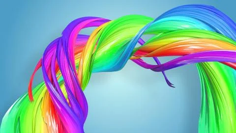 3d rendering of abstract rainbow color ribbon twisted into a circular structure Ilustración de archivo