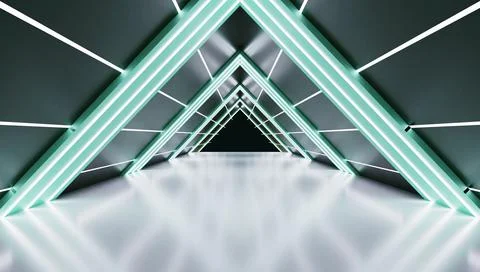 3D Rendering Of Abstract Realistic With Glowing Abstract Shape Lights And Ref Stock Illustration