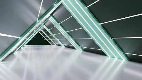 3D Rendering Of Abstract Realistic With Glowing Abstract Shape Lights And Ref Stock Illustration