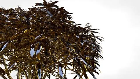 3d rendering of an abstract reflective golden tree on a white background Stock Illustration