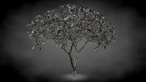 3d rendering of an abstract reflective tree on a dark black background Stock Illustration