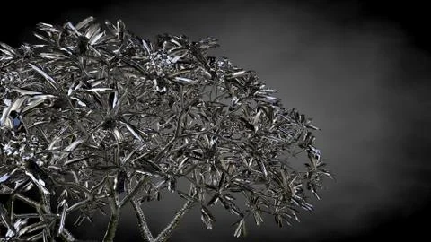 3d rendering of an abstract reflective tree on a dark black background Stock Illustration