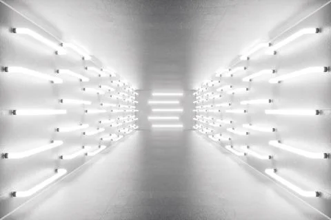 3D rendering abstract room interior with neon lights. Futuristic architecture Stock Illustration