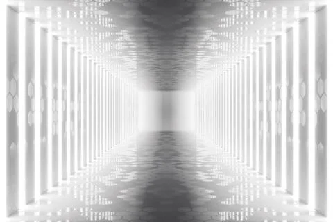 3D rendering abstract room interior with neon lights. Futuristic architecture Stock Illustration