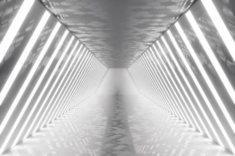 3D rendering abstract room interior with neon lights. Futuristic architecture Stock Illustration