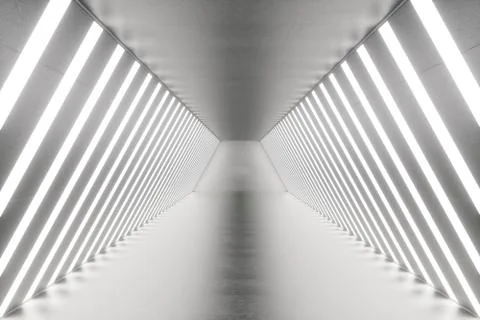 3D rendering abstract room interior with neon lights. Futuristic architecture Stock Illustration