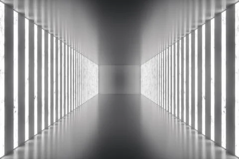 3D rendering abstract room interior with neon lights. Futuristic architecture Stock Illustration