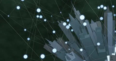 3D rendering of abstract scale-up geometric city on the world in global futur Stock Illustration