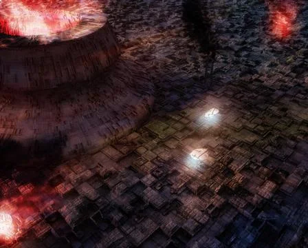 A 3D rendering of an abstract sci-fi city with futuristic floating machines a Stock Illustration