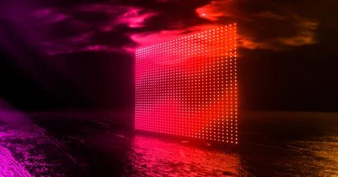 3D rendering, abstract, screen pixels, glowing dots, neon lights, virtual rea Stock Illustration