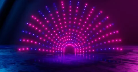 3d rendering, abstract , screen pixels, glowing dots, neon lights, virtual re Stock Illustration