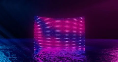 3d rendering, abstract , screen pixels, glowing dots, neon lights, virtual re Stock Illustration