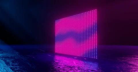3d rendering, abstract , screen pixels, glowing dots, neon lights, virtual re Stock Illustration
