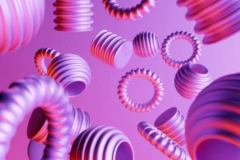 3D rendering of an abstract silver metallic round fractal, a portal with spik 스톡 일러스트