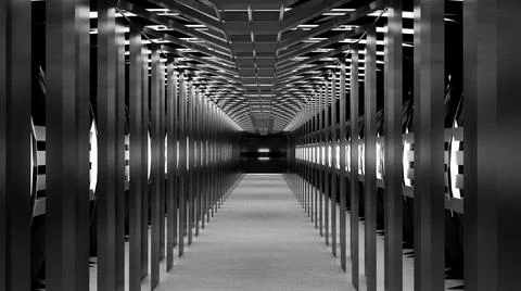 3d rendering abstract space sci-fi future corridor hallway Stock Illustration