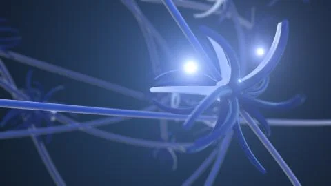 3d rendering of abstract synapse and neuron cells sending electrical chemical Illustrazione stock
