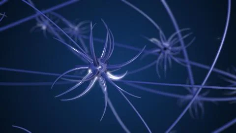 3d rendering of abstract synapse and neuron cells sending electrical chemical Illustrazione stock