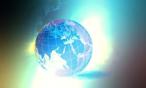 3D rendering of an abstract technology background with the globe under dynamic 스톡 일러스트