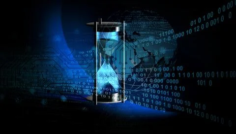 3D rendering of an abstract technology background with an hourglass with binary Stock Illustration