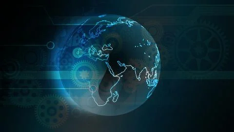 3D rendering of an abstract technology background with the globe and gears in 스톡 일러스트