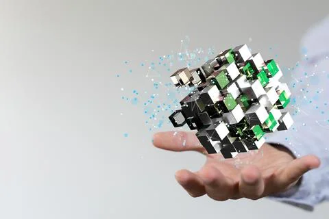 A  3D rendering of an abstract technology background data Internet infrastruc Stockfoto's